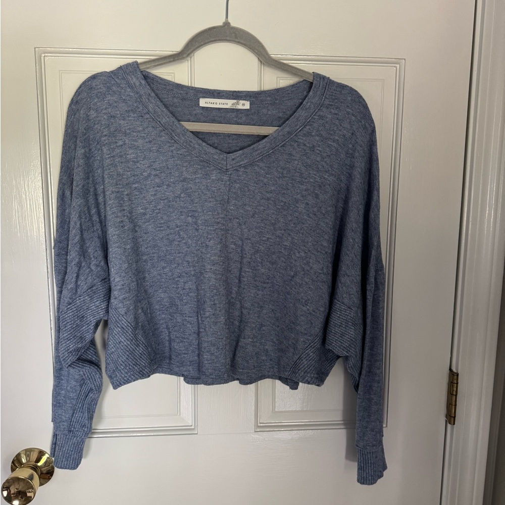 Altar'd State Heather Blue V-Neck sweater/Sweatshirt